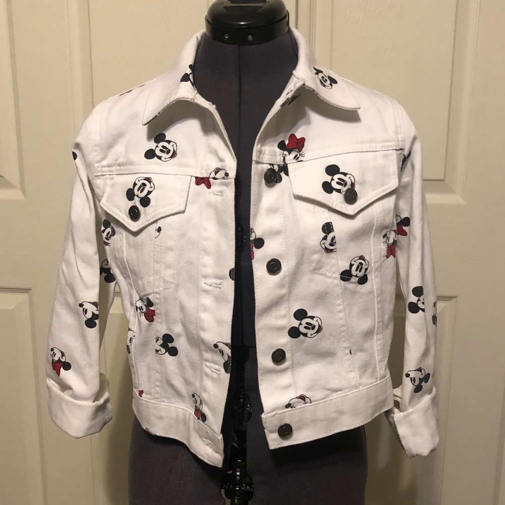 Mickey/Minnie white cropped denim jacket